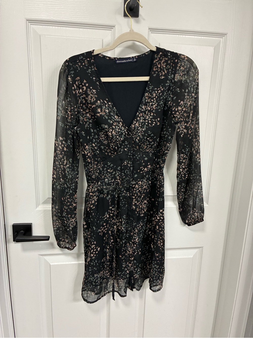 Floral Black & Pink Long-Sleeve Wrap Dress